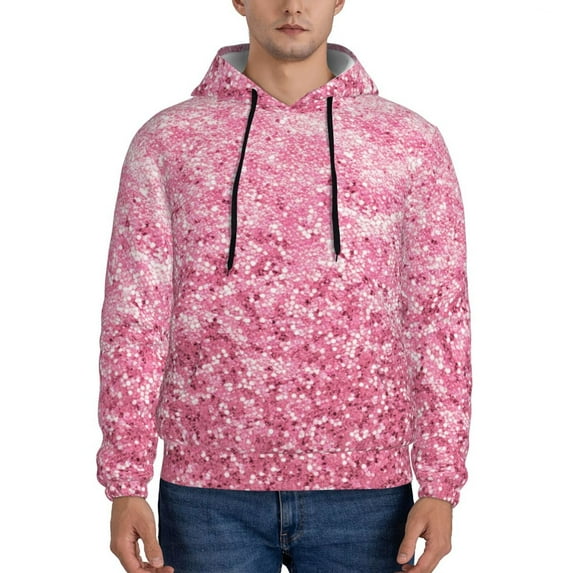 Picia Pink Glitter Pattern Casual Men's Hoodie - Lightweight Hooded Sweatshirt with Kangaroo Pocket, Comfortable Pullover for Everyday, Travel-Medium