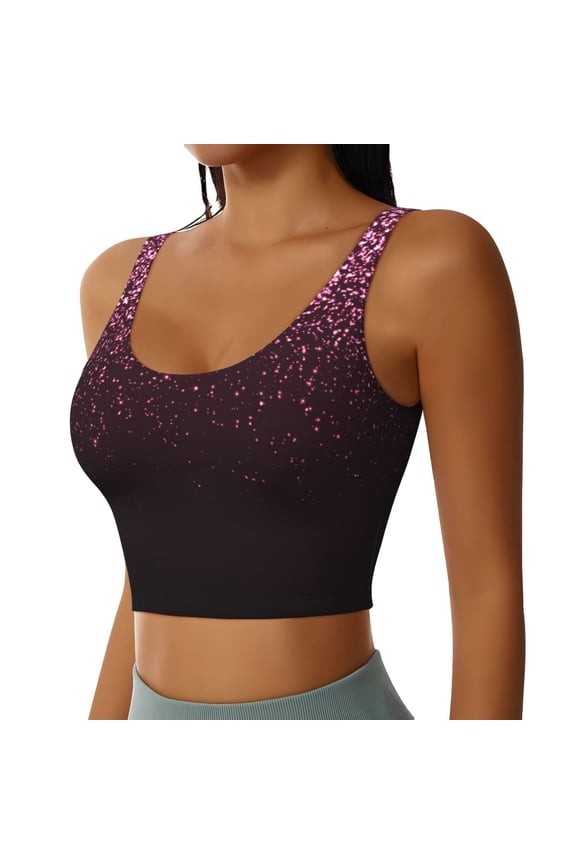 Pink Glitter Sparkles A Sports Bra for Women,Padded Strappy Sports Bras Medium Support Yoga Bra with Removable Cups,Running Yoga Bra-Small