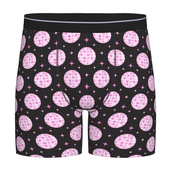 Picia Pink Groovy Disco Ball Pattern Men's Athletic Long Leg Briefs , Performance Stretch Underwear，Moisture-Wicking