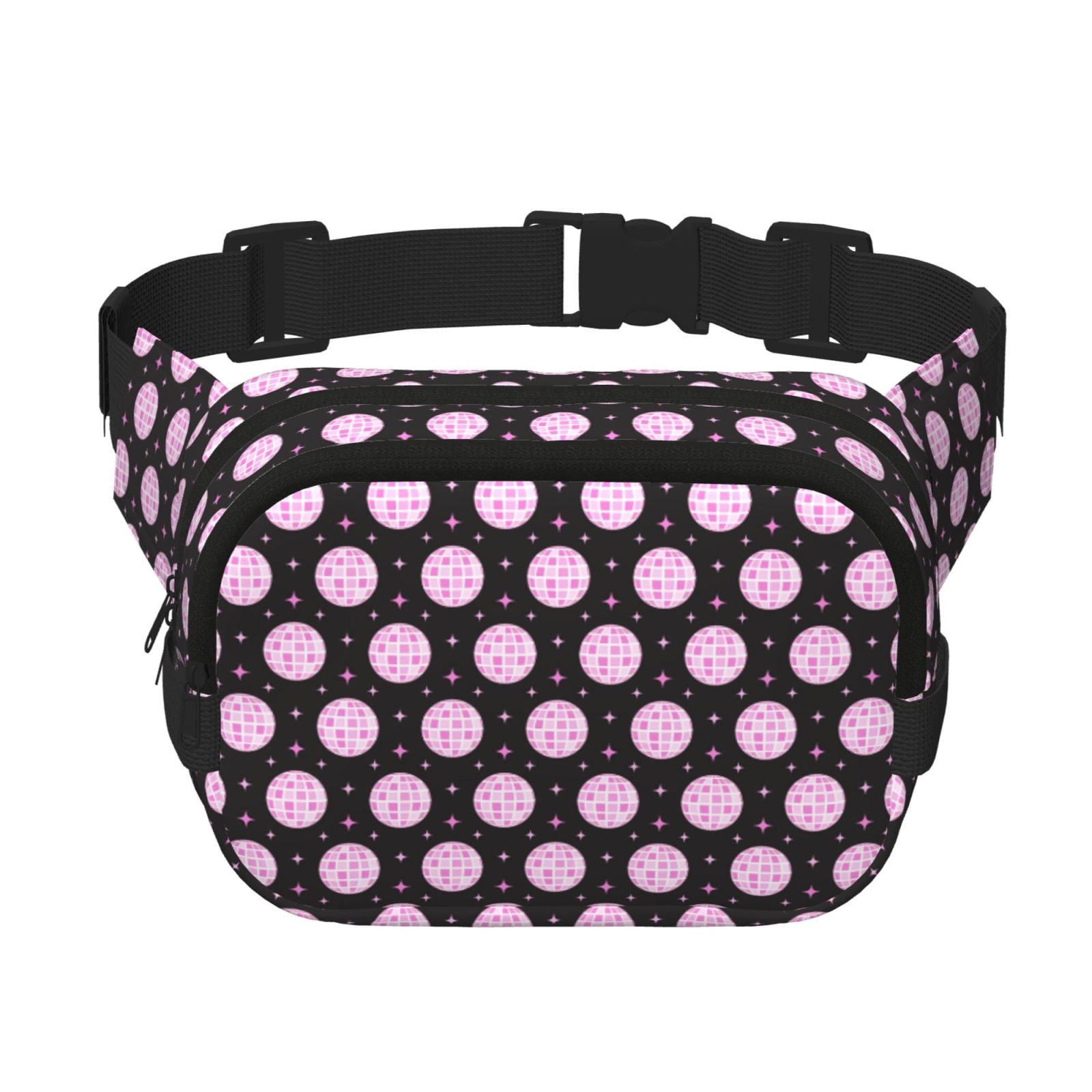 Picia Pink Groovy Disco Ball Print Square Double-Layer Waist Bag Mini Adjustable Waist Belt Bag Exercise Running Travel Hiking