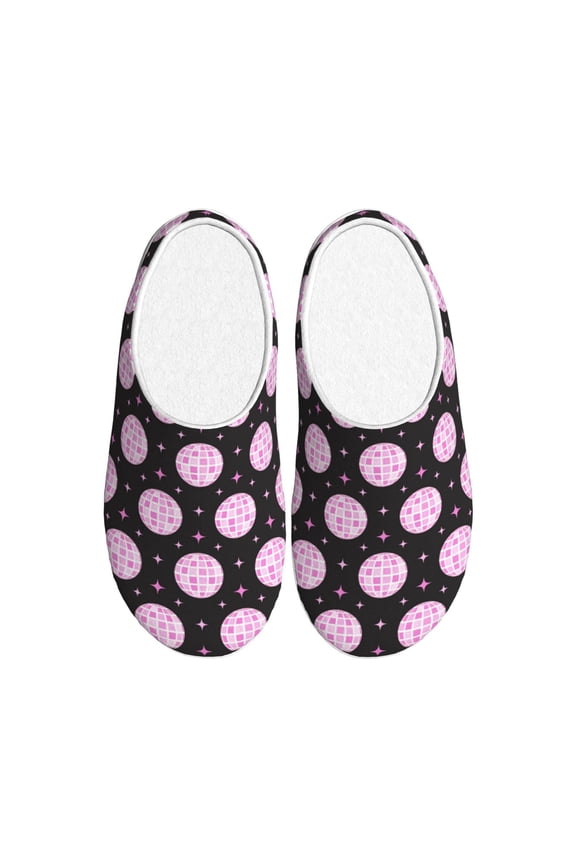 Pink Groovy Disco Ball for Women's Lamb-hug Comfy Fleece House Slippers Memory Foam, Slip-on House Shoes Indoor Outdoor-46/47