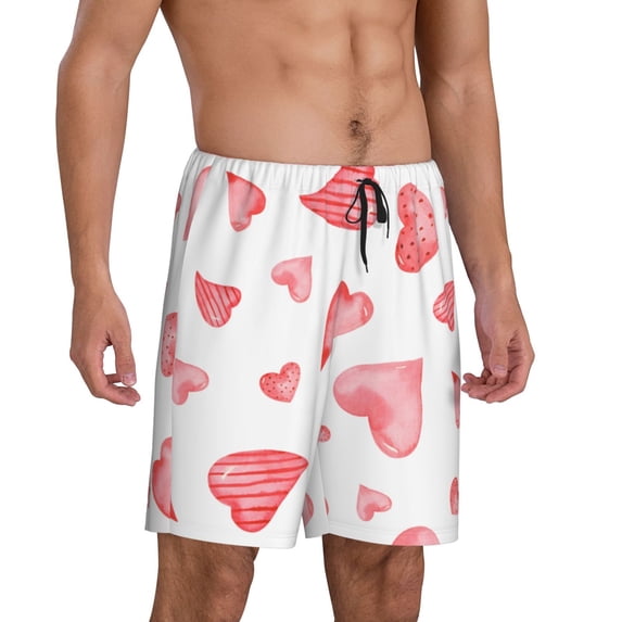 Picia Pink Hearts Pajama Shorts for Men, Men's Pajama Bottoms, Sleepwear,Short Pajama Pants-4X-Large