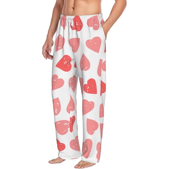 Picia Pink Hearts1 Mens Soft Woven Cotton Elastic Waistband Sleep Pajama Pant Lounge Sleep Pant With Pockets And Drawstring-XX-Large
