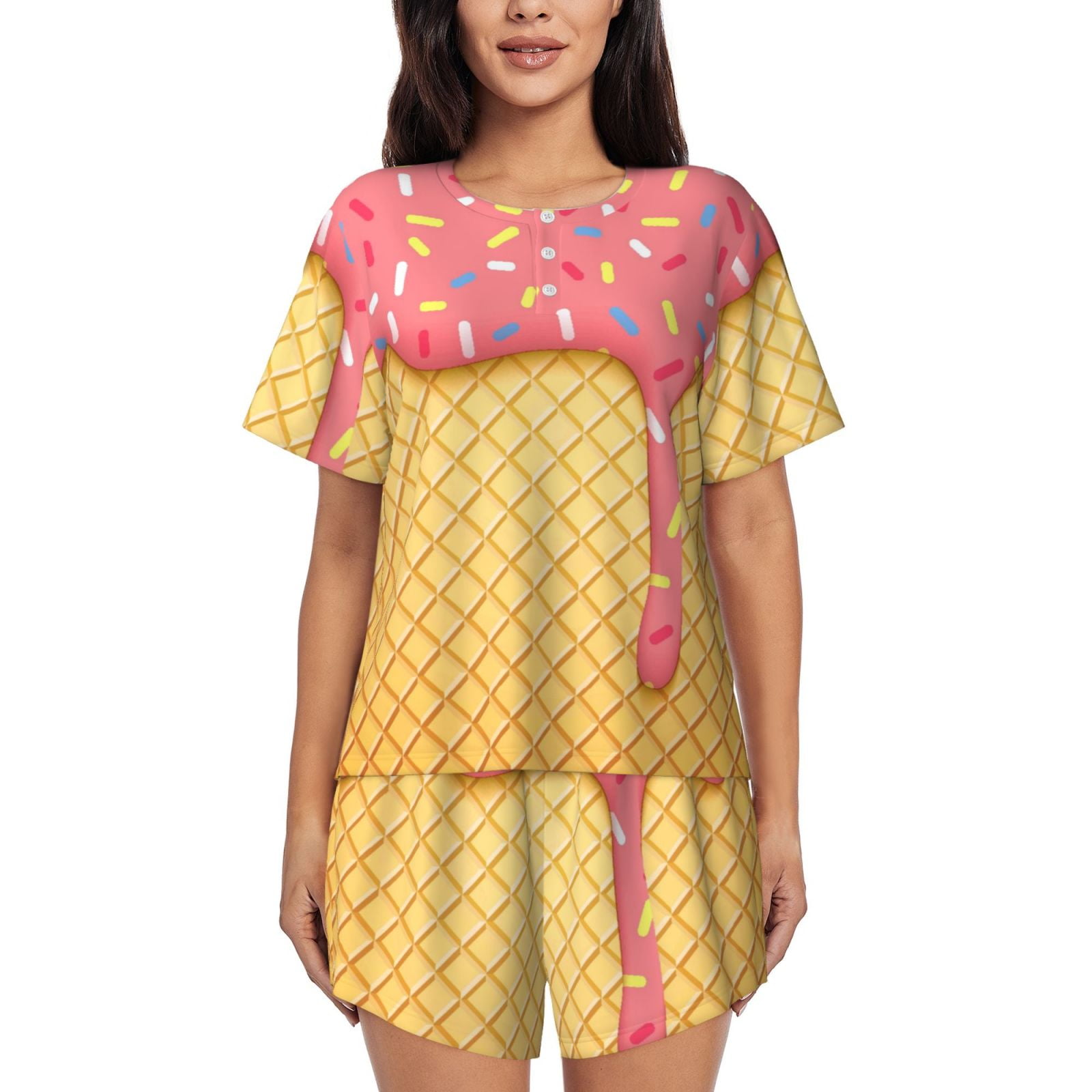 Picia Pink Ice Cream Pajamas Sets for Women Soft ShortSleeved Pjs with