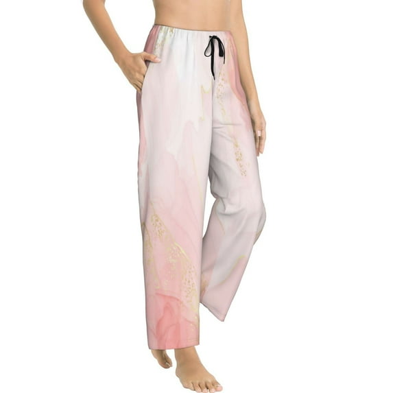 Picia Pink Marble Womens Soft Woven Cotton Elastic Waistband Sleep Pajama Pant Lounge Sleep Pant With Pockets And Drawstring-Small