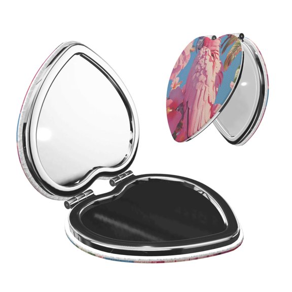 Picia Pink Parrot Tropical Blossoms for Compact Vanity Mirror , Travel Makeup Mirror , Portable Magnifying Cosmetic Mirror for Daily, Work, Business-Heart Shape