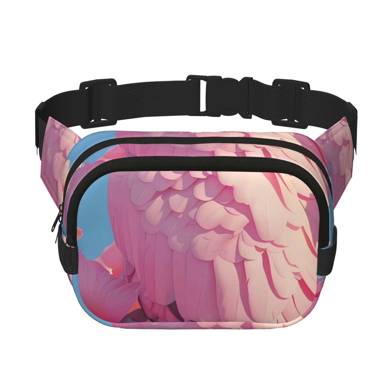 Picia Pink Parrot Tropical Blossoms Print Square Double-Layer Waist Bag Mini Adjustable Waist Belt Bag Exercise Running Travel Hiking