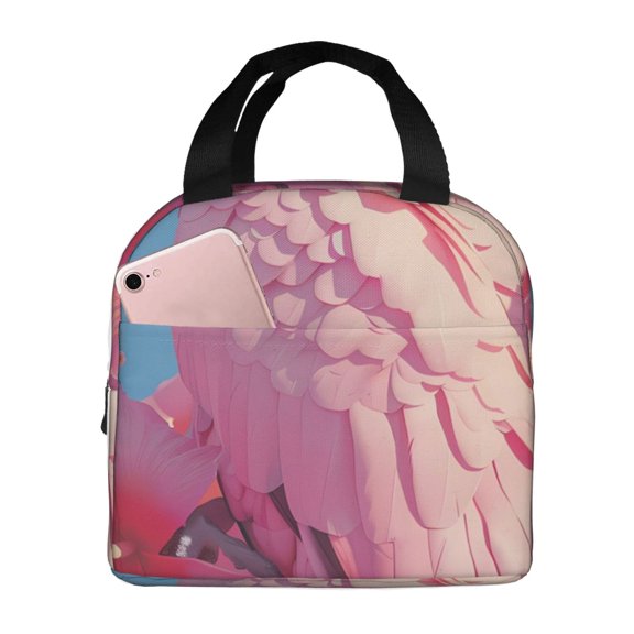 Picia Pink Parrot Tropical Blossoms Printed Lunch box Lunch bag for Men Women Large Capacity Lunchbox Reusable Lunch Bags Insulated Lunch Bag Lunch Box Cooler