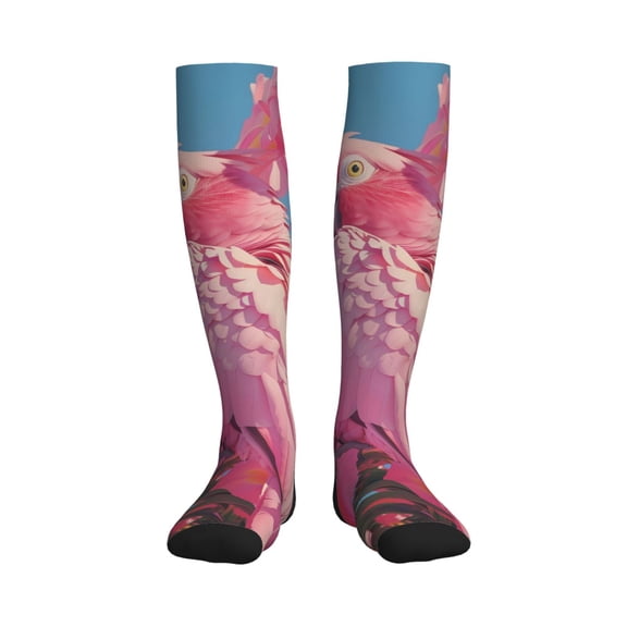 Picia Pink Parrot Tropical Blossoms Printed Sports Compression Socks - 15-20mmHg Graduated Compression, High-Performance Soft and Breathable Socks for Men and Women
