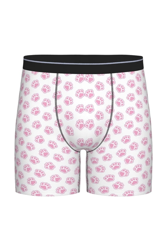 Pink Paw Pattern Men's Athletic Long Leg Briefs , Performance Stretch Underwear,Moisture-Wicking