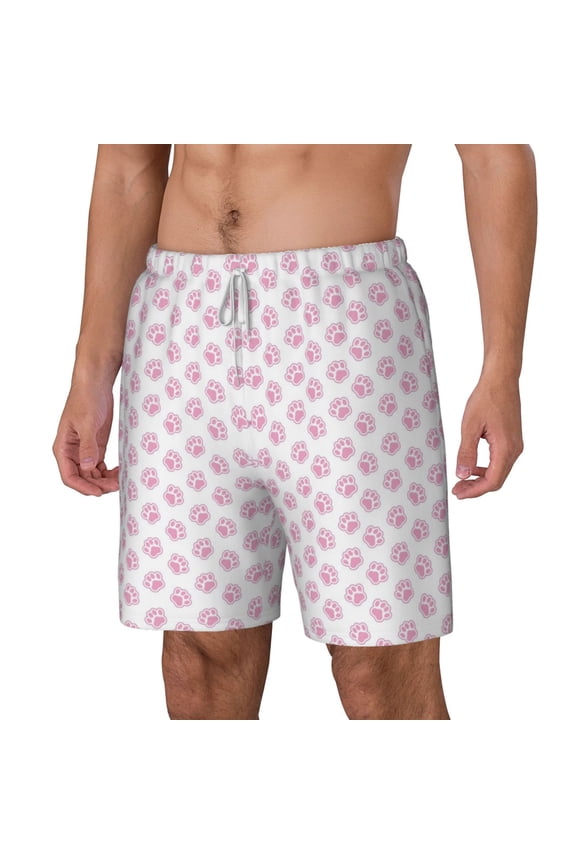 Pink Paw pattern Mens Swim Trunks with Compression Liner Stretch Beach Shorts Quick Dry with Zipper Pockets No-Chafing Board Shorts-Medium