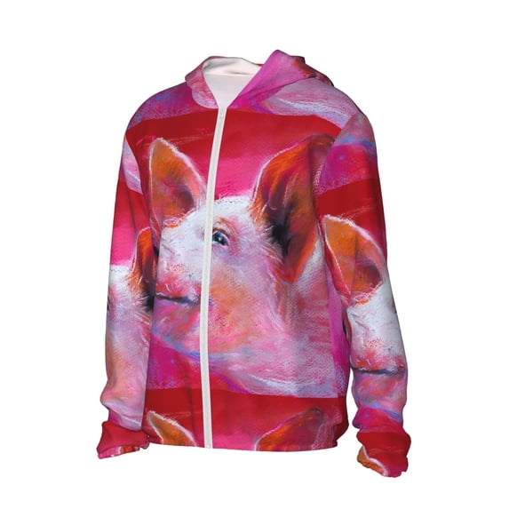 Picia Pink Pig Women's Men's UPF 50+ Sun Protection Hoodie Shirt Long Sleeve SPF Fishing Outdoor UV Hiking Lightweight Shirts-3X-Large