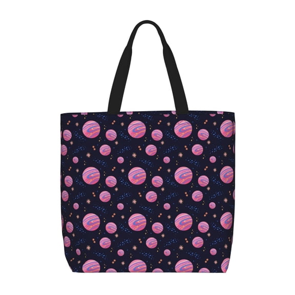 Picia Pink Planets And Stars for Tote Bag for Women with Zipper, Gym Tote with Compartments, Laptop Work Tote Nurse Dance Yoga Bag for Sport, Travel