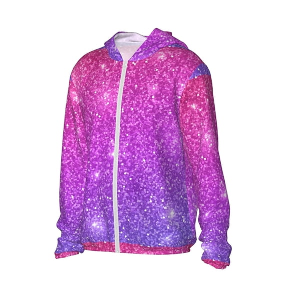 Picia Pink Purple Glitter Women's Men's UPF 50+ Sun Protection Hoodie Shirt Long Sleeve SPF Fishing Outdoor UV Hiking Lightweight Shirts-Large