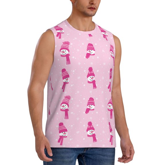 Picia Pink Scarf Snowman mens Cotton Tank Undershirts , Moisture-wicking Ribbed Tanks, Lightweight Cotton Tank Undershirts-3X-Large