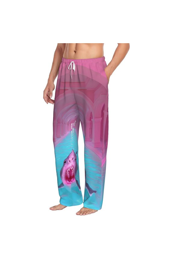 Pink Shark Pool Fantasy Mens Soft Woven Cotton Elastic Waistband Sleep Pajama Pant Lounge Sleep Pant With Pockets And Drawstring-Large
