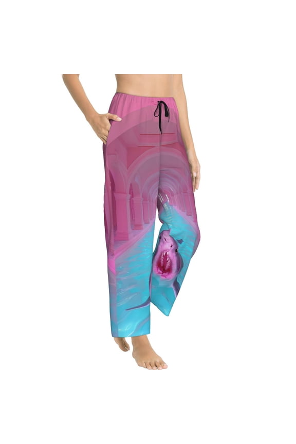 Pink Shark Pool Fantasy Womens Soft Woven Cotton Elastic Waistband Sleep Pajama Pant Lounge Sleep Pant With Pockets And Drawstring-Large
