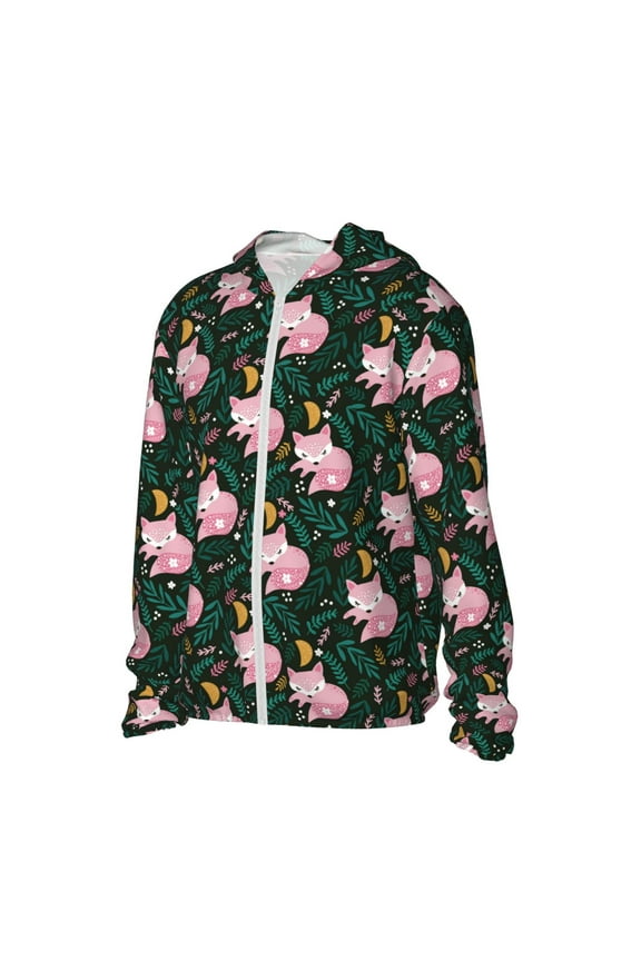 Pink Sleeping Fox Women's Men's UPF 50+ Sun Protection Hoodie Shirt Long Sleeve SPF Fishing Outdoor UV Hiking Lightweight Shirts-3X-Large