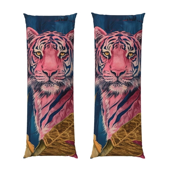 Picia Pink Tiger Gold Leaves Body Pillow Cover - Super Soft Microfiber 20x54 Body Pillow Case - Envelope Closure, Wrinkle, Stain Resistant Body Pillow Cover,Elegant Bedding