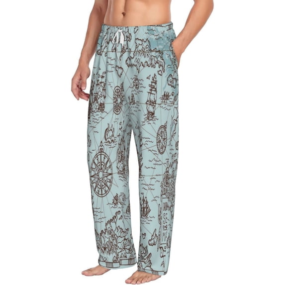 Picia Pirate Adventure Map Mens Soft Woven Cotton Elastic Waistband Sleep Pajama Pant Lounge Sleep Pant With Pockets And Drawstring-Large