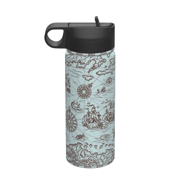 Picia Pirate Adventure Map Pattern 18oz Sports Insulated Kettle With Straw Insulated Water Bottle For Running Hiking Cycling Climbing Men'S Woman Insulated Water Bottle