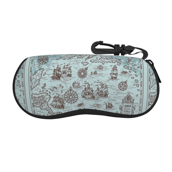 Picia Pirate Adventure Map Print Sunglasses Case, Eyeglasses Case Protector Large Glasses Case, Key Lock Case Protective Glasses Holder Eyeglasses Cases