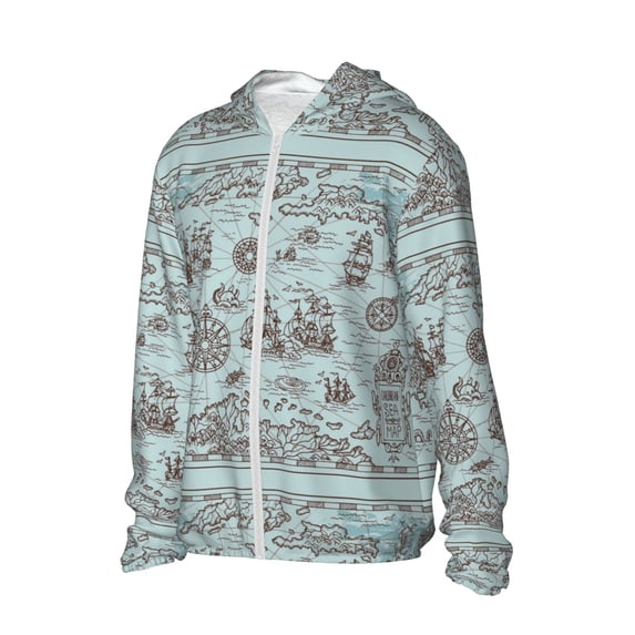 Picia Pirate Adventure Map Women's Men's UPF 50+ Sun Protection Hoodie Shirt Long Sleeve SPF Fishing Outdoor UV Hiking Lightweight Shirts-3X-Large