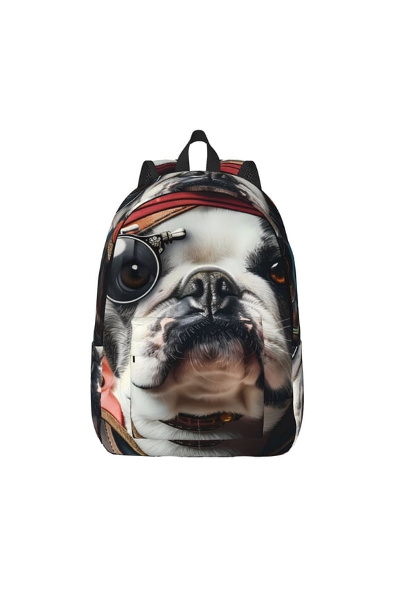Pirate Bulldog On Deck Printed Canvas Daypack - Stylish and Durable Vintage Compact Backpack - Class, Work, Travel, or Laptop Bookbag,Organized Compartments-Medium