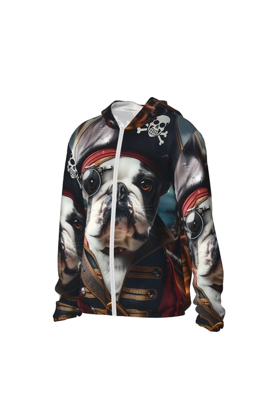 Pirate Bulldog On Deck Women's Men's UPF 50+ Sun Protection Hoodie Shirt Long Sleeve SPF Fishing Outdoor UV Hiking Lightweight Shirts-Small