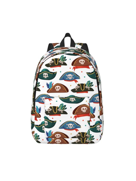 Pirate Hats Printed Canvas Daypack - Stylish and Durable Vintage Compact Backpack - Class, Work, Travel, or Laptop Bookbag,Organized Compartments-Small
