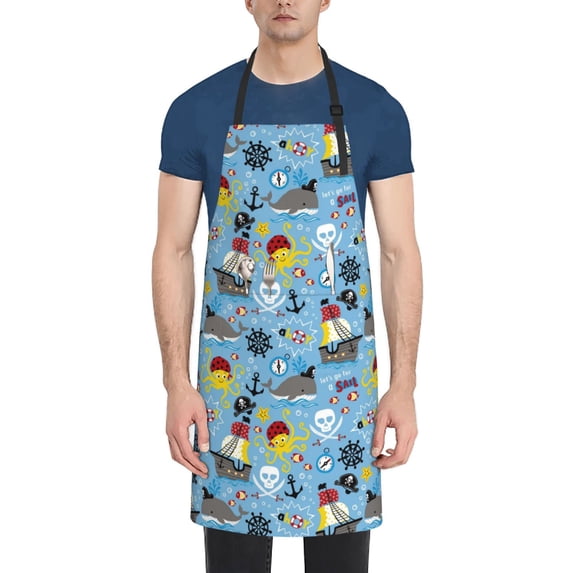 Picia Pirate Marine Animals Waterproof Apron for Unisex Adult - Adjustable Bib Apron with Pockets, Ideal for Cooking, Gardening, Painting, and Household Chores