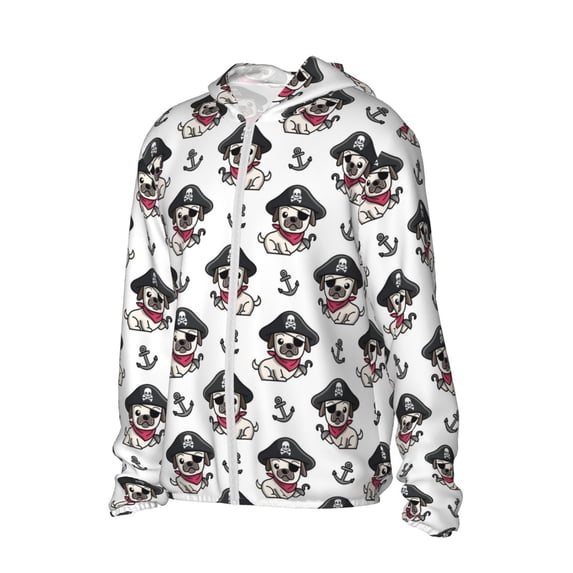 Picia Pirate Puppy Women's Men's UPF 50+ Sun Protection Hoodie Shirt Long Sleeve SPF Fishing Outdoor UV Hiking Lightweight Shirts-Large