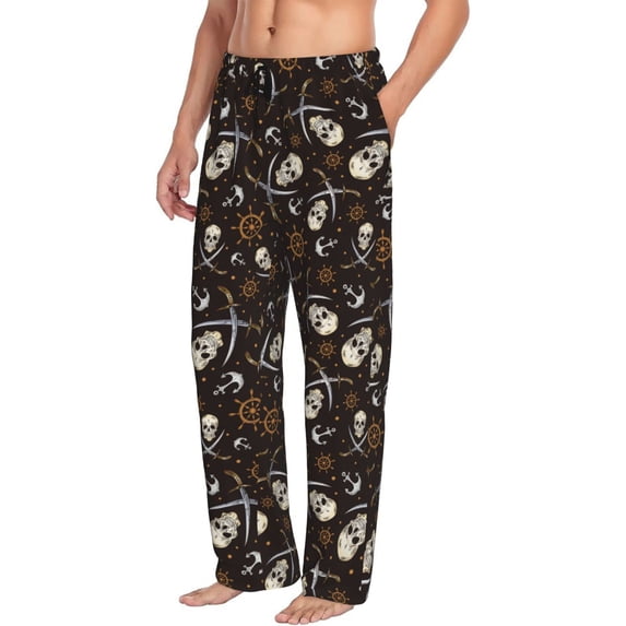Picia Pirate Skulls Mens Soft Woven Cotton Elastic Waistband Sleep Pajama Pant Lounge Sleep Pant With Pockets And Drawstring-Medium