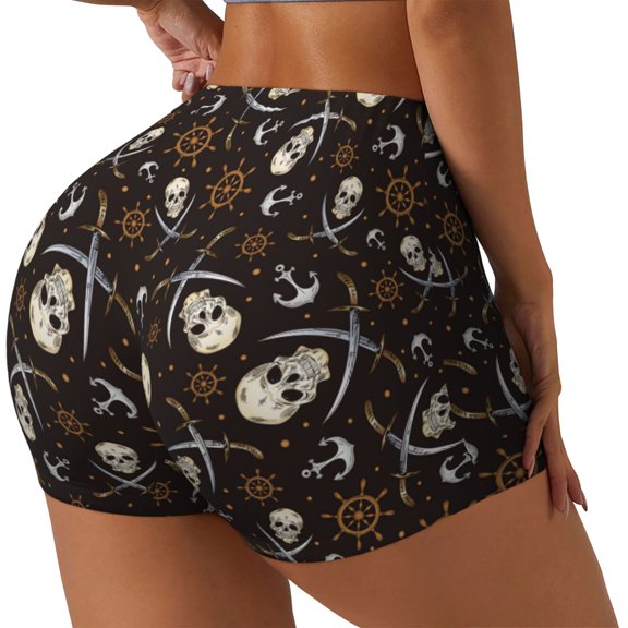 Picia Pirate Skulls Printed Workout Shorts for Women Seamless Scrunch Butt Lifting High Waisted Yoga Gym Booty Running Moisture-wicking Short Pants-X-Large