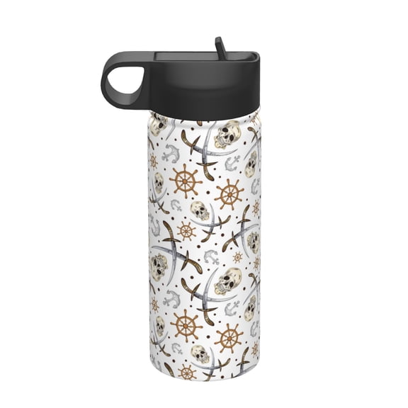 Picia Pirate skulls Pattern 18oz Sports Insulated Kettle With Straw Insulated Water Bottle For Running Hiking Cycling Climbing Men'S Woman Insulated Water Bottle