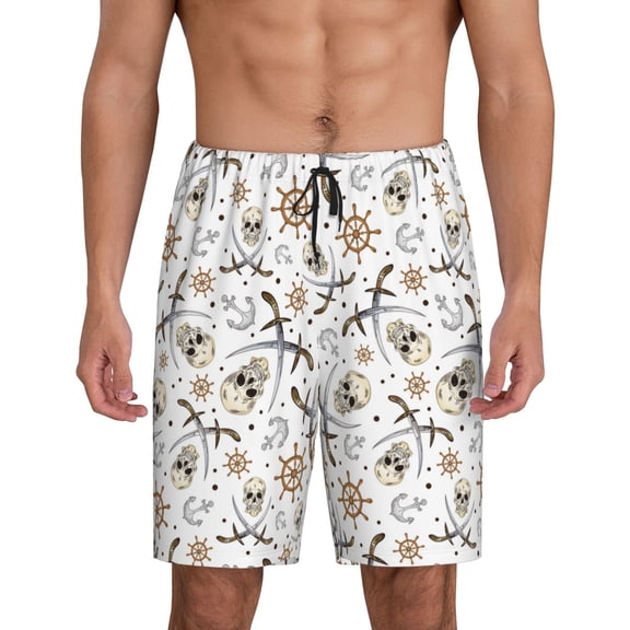 Picia Pirate skulls Pattern Pajama Shorts for Men, Men's Pajama Bottoms, Sleepwear,Short Pajama Pants-3X-Large
