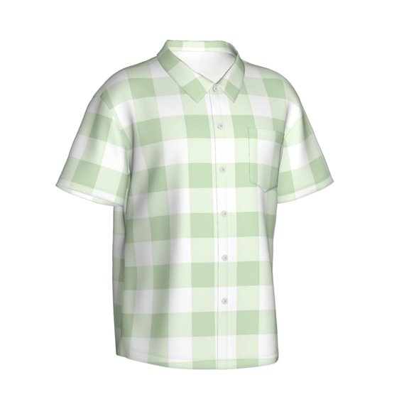 Picia Pistachio Green Checkboard Gentle Cotton Regular Fit Short Sleeve Casual Hawaiian Shirt for Men-Medium