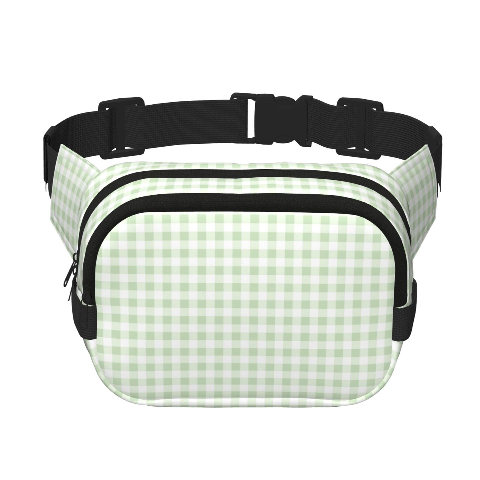 Picia Pistachio Green Checkboard Print Square Double-Layer Waist Bag Mini Adjustable Waist Belt Bag Exercise Running Travel Hiking