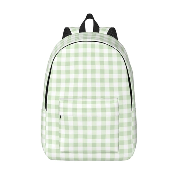 Picia Pistachio Green Checkboard Printed Canvas Daypack - Stylish and Durable Vintage Compact Backpack - Class, Work, Travel, or Laptop Bookbag,Organized Compartments-Medium