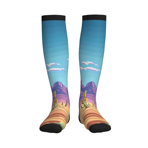 Picia Pixel Desert Landscape Printed Sports Compression Socks - 15-20mmHg Graduated Compression, High-Performance Soft and Breathable Socks for Men and Women