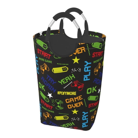 Picia Pixel Game Laundry Basket With Handles Laundry Hamper Toys Storage Organizer Foldable Bucket Washing Bin Dirty Clothes Bag For Home Bathroom Bedroom Dorm