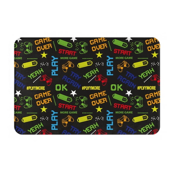 Picia Pixel Game Pattern Flannel Doormat  16x24 Inch Non-Slip Indoor Mat, Absorbent & Quick-Dry Rug for Entryway, Bathroom, Kitchen, and Bedroom, Machine Washable