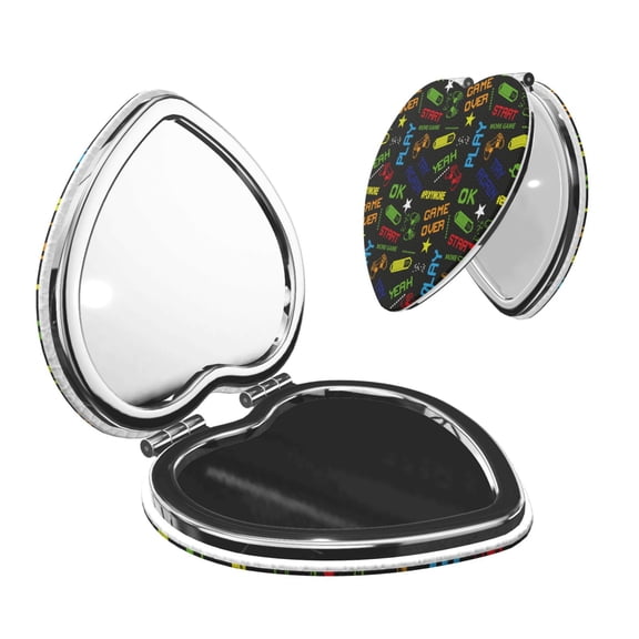 Picia Pixel Game for Compact Vanity Mirror , Travel Makeup Mirror , Portable Magnifying Cosmetic Mirror for Daily, Work, Business-Heart Shape