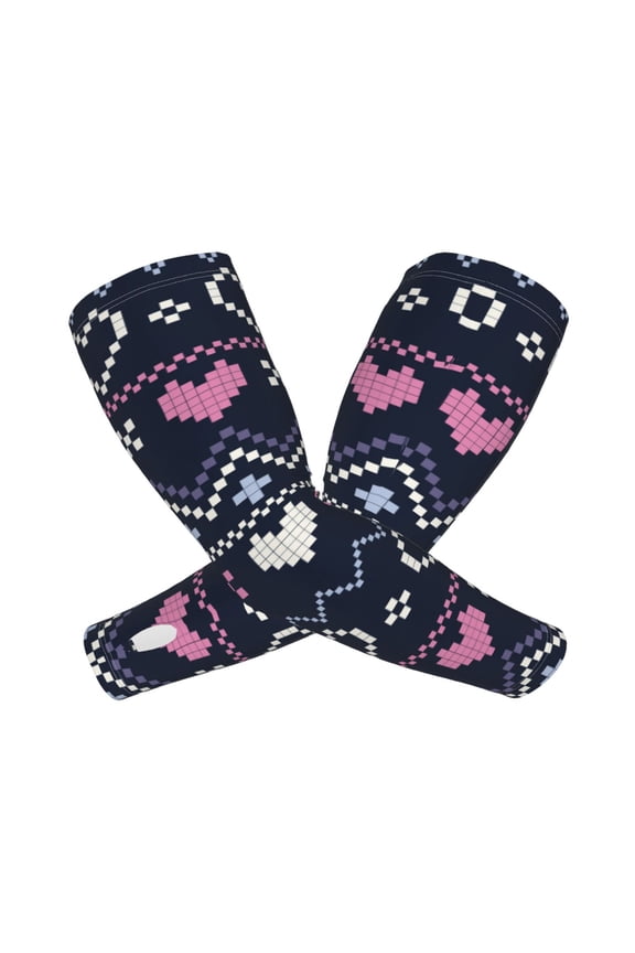 Pixel Heart Winter Arm Sleeves for Men and Women - Tattoo Cover Up UPF 50+ Cooling Sports Sleeve for Basketball Golf Football-One Size