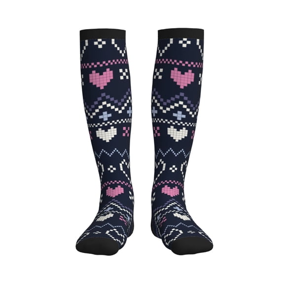 Picia Pixel Heart Winter Printed Sports Compression Socks - 15-20mmHg Graduated Compression, High-Performance Soft and Breathable Socks for Men and Women