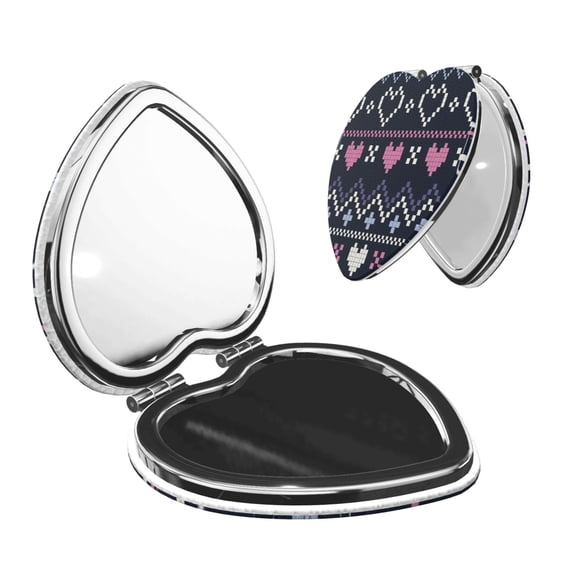 Picia Pixel Heart Winter for Compact Vanity Mirror , Travel Makeup Mirror , Portable Magnifying Cosmetic Mirror for Daily, Work, Business-Heart Shape