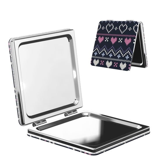 Picia Pixel Heart Winter for Compact Vanity Mirror , Travel Makeup Mirror , Portable Magnifying Cosmetic Mirror for Daily, Work, Business-Square