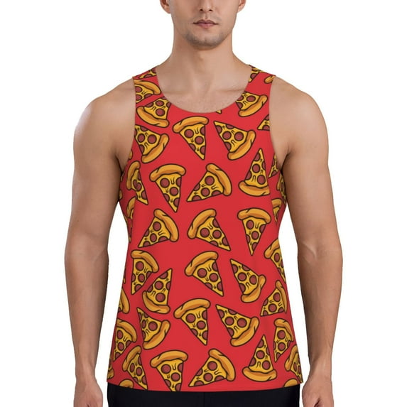 Picia Pizza Cartoon Printed Men’s Performance Tank, Men's Workout Tank Top Moisture-Wicking Tank Top Muscle tee, Breathable Workout Shirt-4X-Large