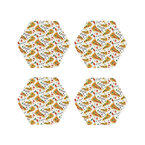 Picia Pizza Slices Printed Leather Coasters for Drinks, 4" Drink Coasters Set of 4 for Tabletop Protection, Handmade Luxurious Home Décor and Housewarming Gift -Hexagon