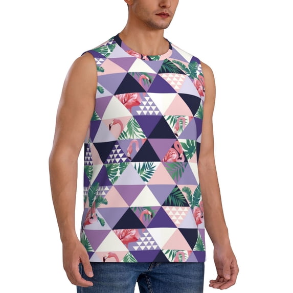 Picia Plaid Flamingo mens Cotton Tank Undershirts , Moisture-wicking Ribbed Tanks, Lightweight Cotton Tank Undershirts-X-Large